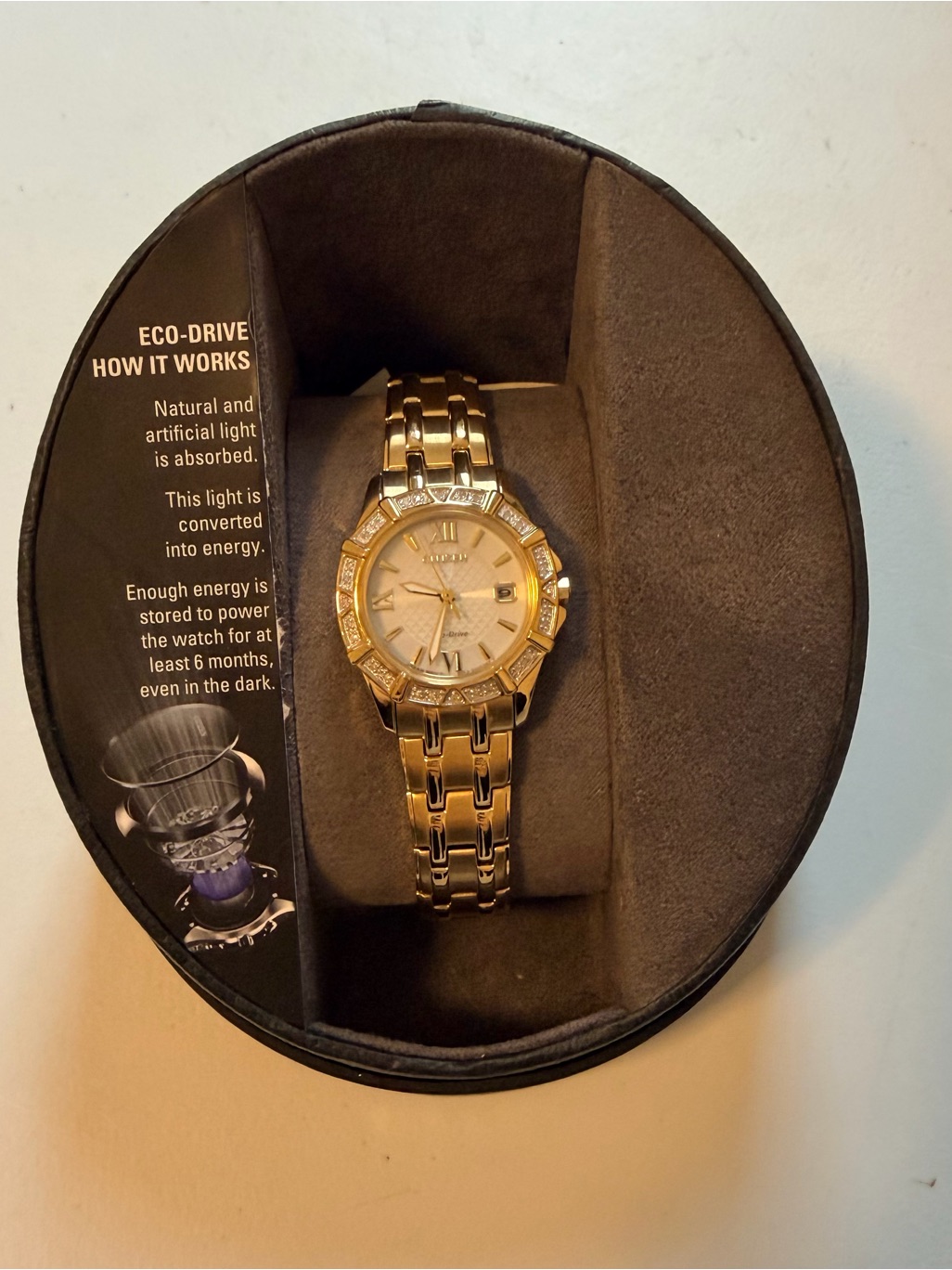 Citizen Gold Tone Watch With Champagne Dial And Crystal Accents